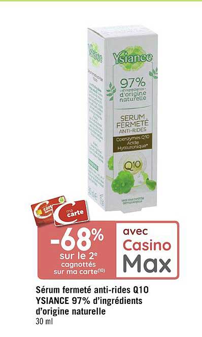 sérum fermeté anti rides q10 ysiance 97% d'ingrédients d'origine naturelle
