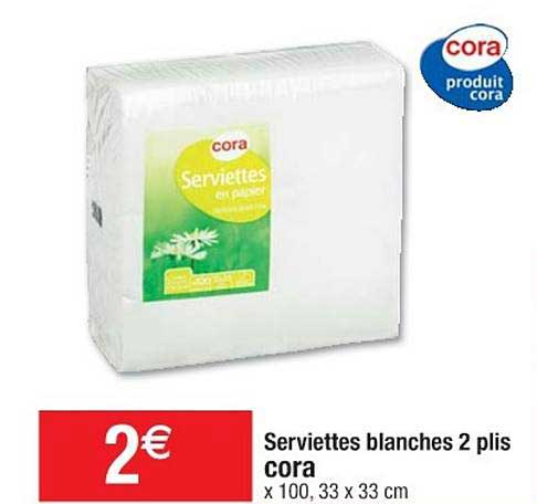 serviettes blanches 2 plis cora
