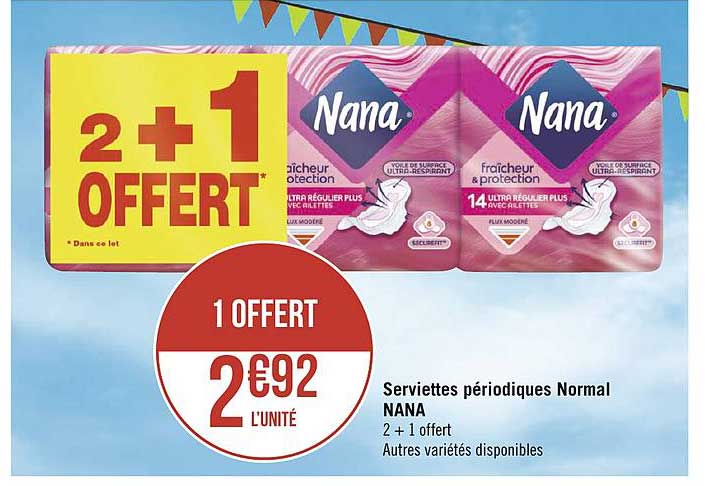 serviettes périodiques normal nana 2+1 offert