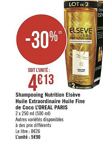 shampooing nutrition elsève huile extraordinaire huile fine de coco l'oréal paris