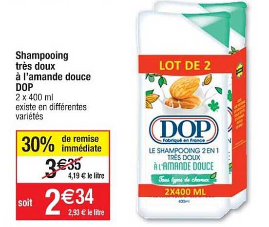 shampooing très doux à l'amande douche dop 30% de remise immédiate