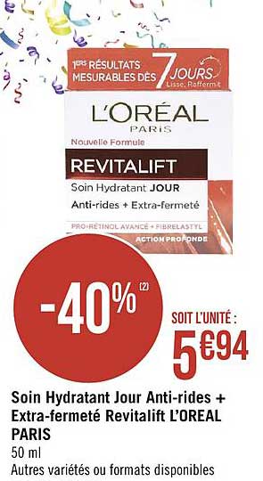 soin hydratant jour anti rides + extra fermeté revitalift l'oréal paris