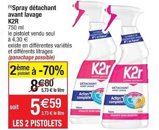 spray détachant avant lavage k2r 2ème pistolet à -70%