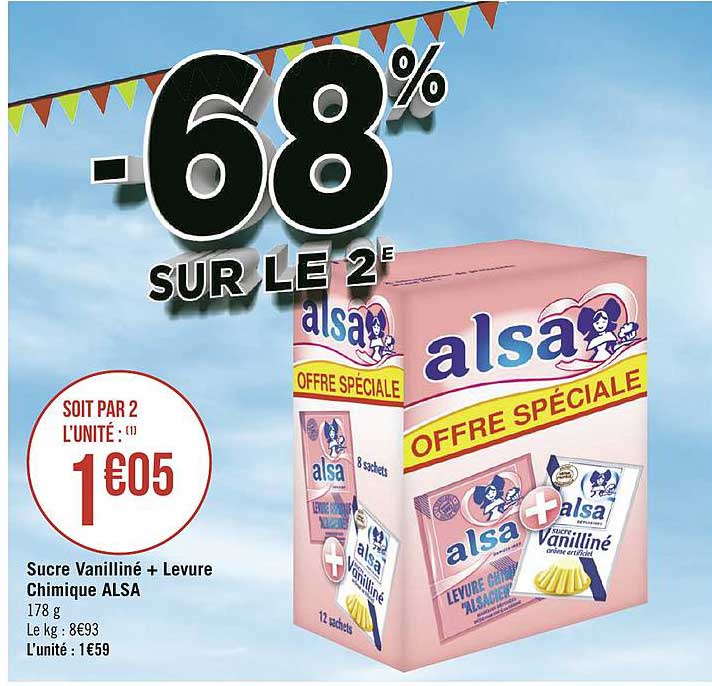 sucre vanilliné + levure chimique alsa -68% sur le 2e