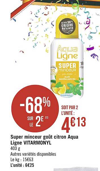 Super Minceur Goût Citron Aqua Ligne Vitarmonyl -68% Sur Le 2e
