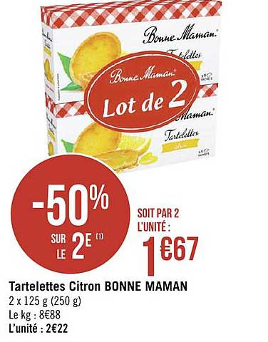 tartelettes citron bonne maman -50% sur le 2e