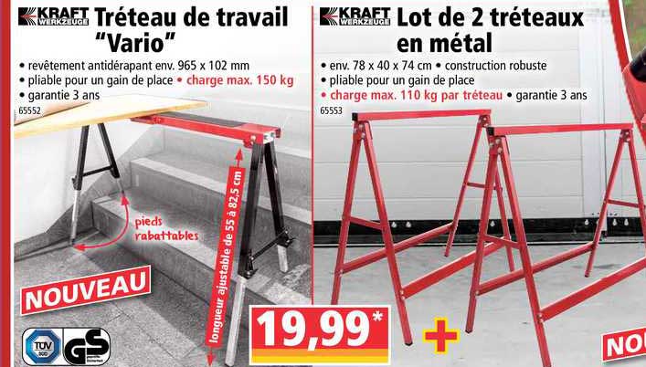 Tréteau De Travail Vario Lot De 2 Tréteaux En Métal Kraft Werkzeuge