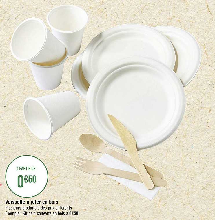 vaisselle à jeter en bois