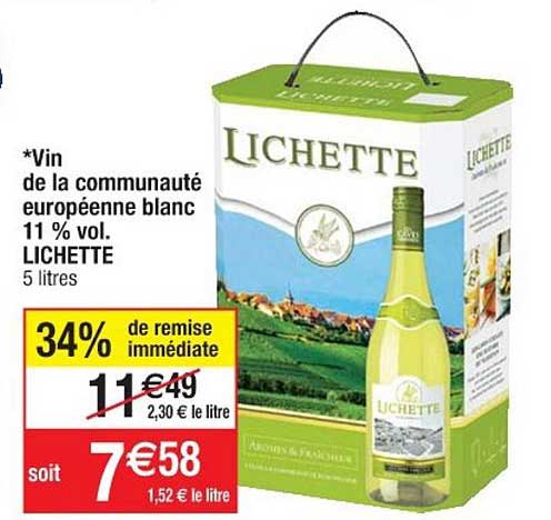 vin de la communauté européenne blanc 11% vol. lichette 34% de remise immédiate