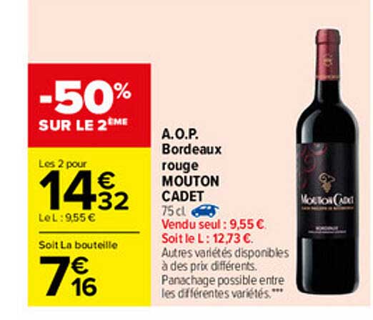 a.o.p. bordeaux rouge mouton cadet