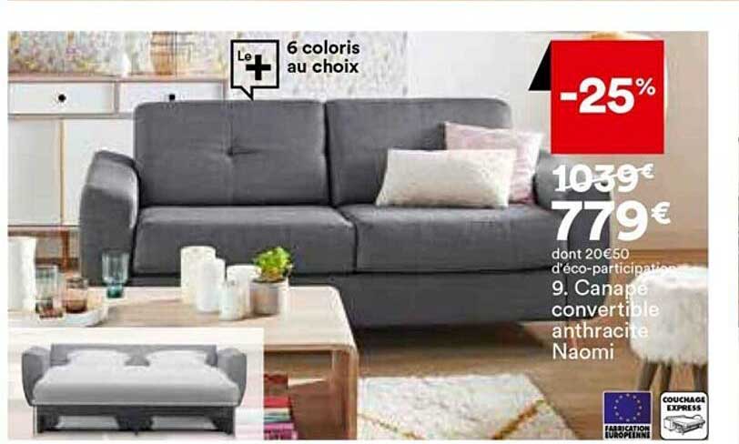 canapé convertible anthracite naomi