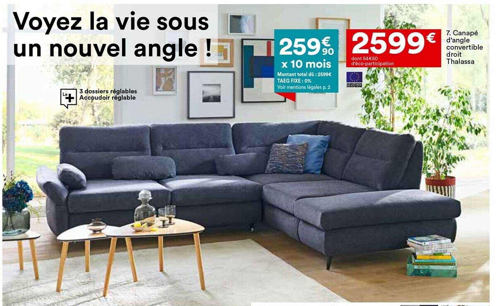 canapé d'angle convertible droit thalassa