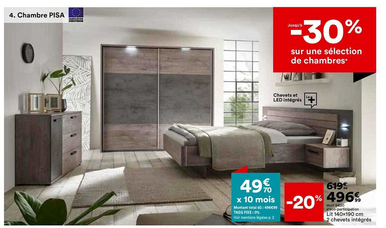 Chambre Pisa : Lit 140 X 190 Cm