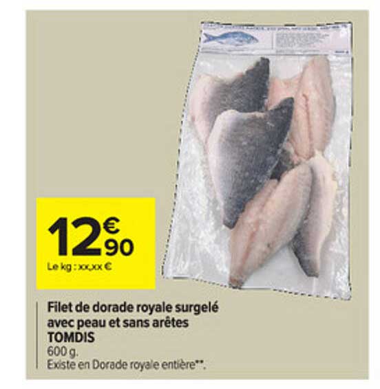 filet de dorade royale surgelé avec peau et sans arêtes tomdis