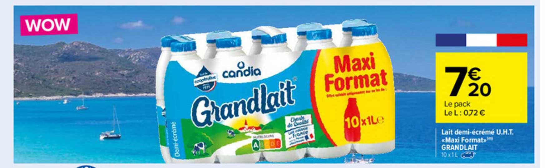 lait demi-écrémé  u.h.t. «maxi format» grandlait