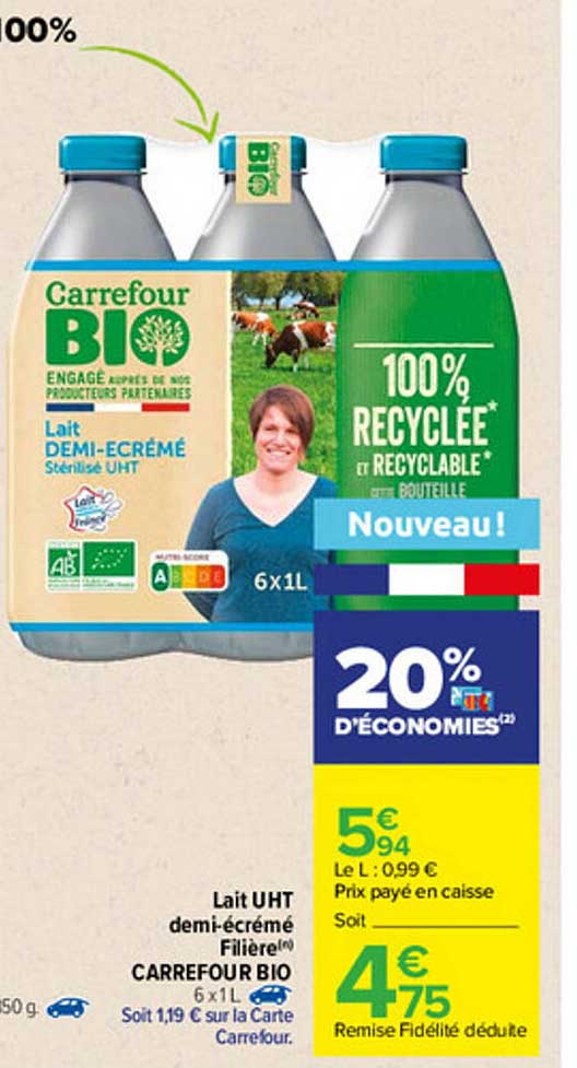 lait uht demi-écrémé filière carrefour bio