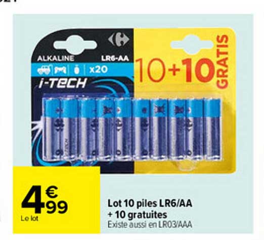 lot 10 piles lr6-aa + 10 gratuites