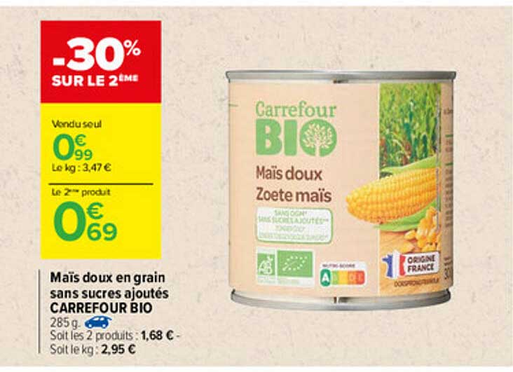 Maïs Doux En Grain Sans Sucres Ajoutés Carrefour Bio