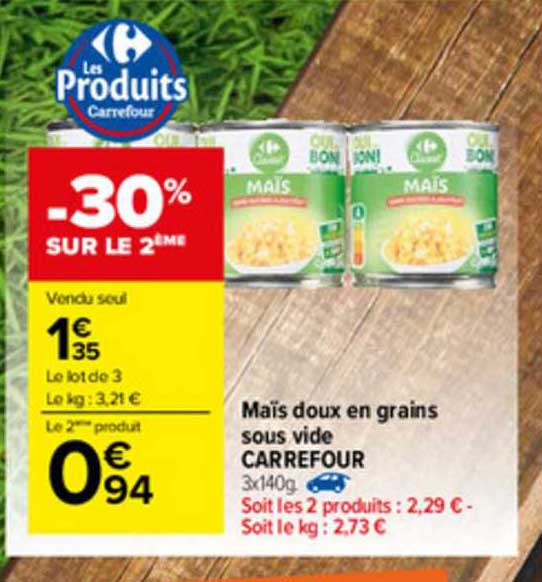 maïs doux en grains sous vide carrefour