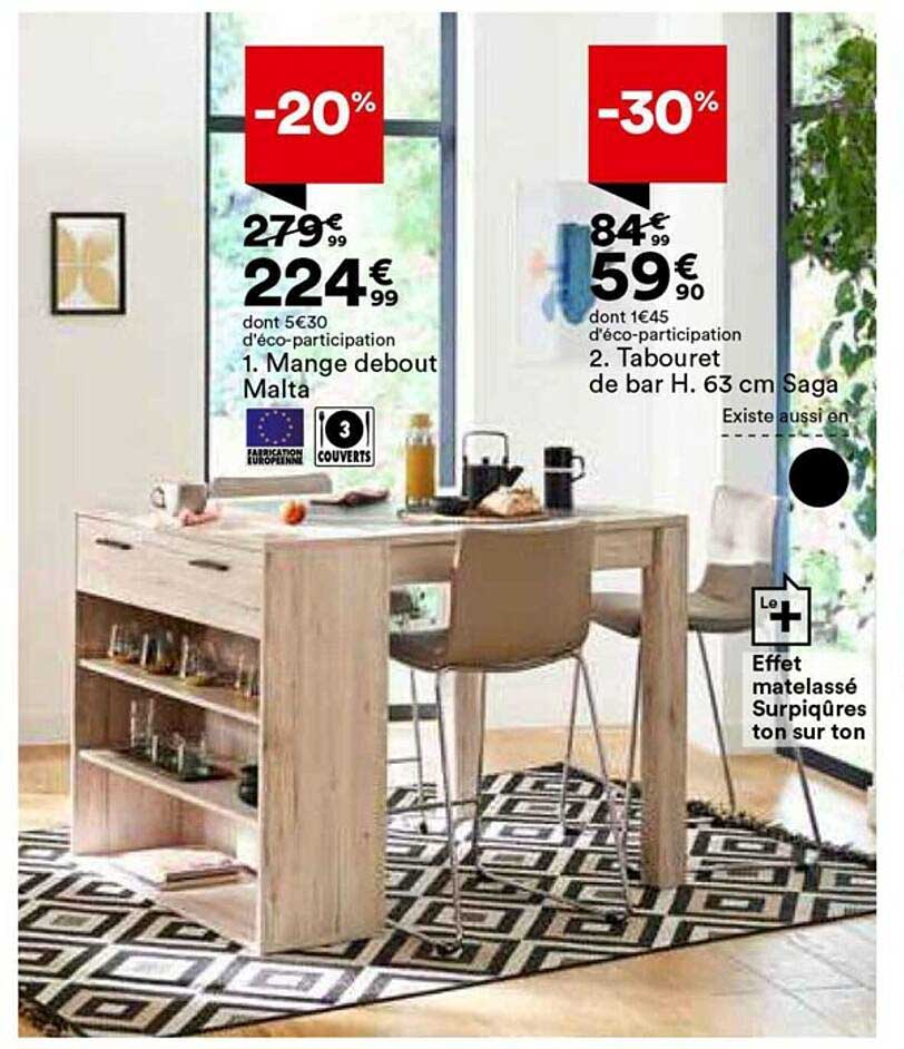 mange debout malta, tabouret de bar h. 63 cm saga