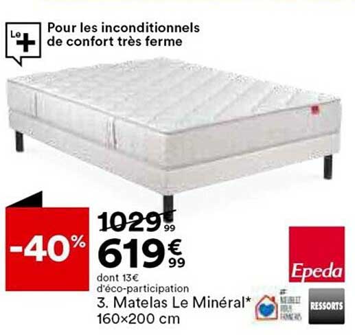 matelas le minéral 160 x 200 cm epeda