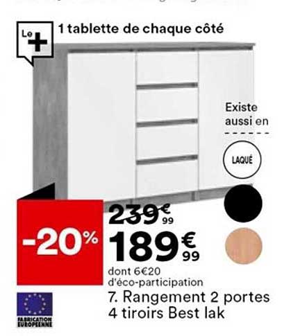 rangement 2 portes 4 tiroirs best lak