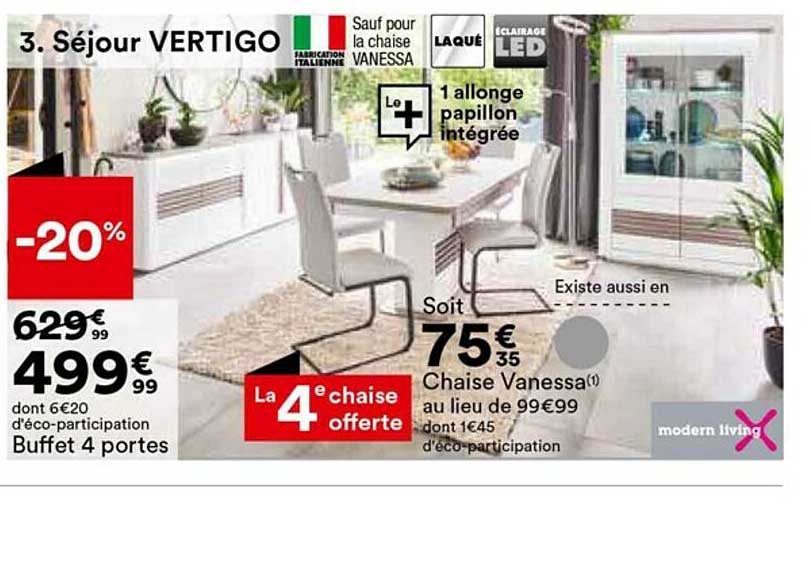 séjour vertigo : buffet 4 portes, chaise vanessa modern living