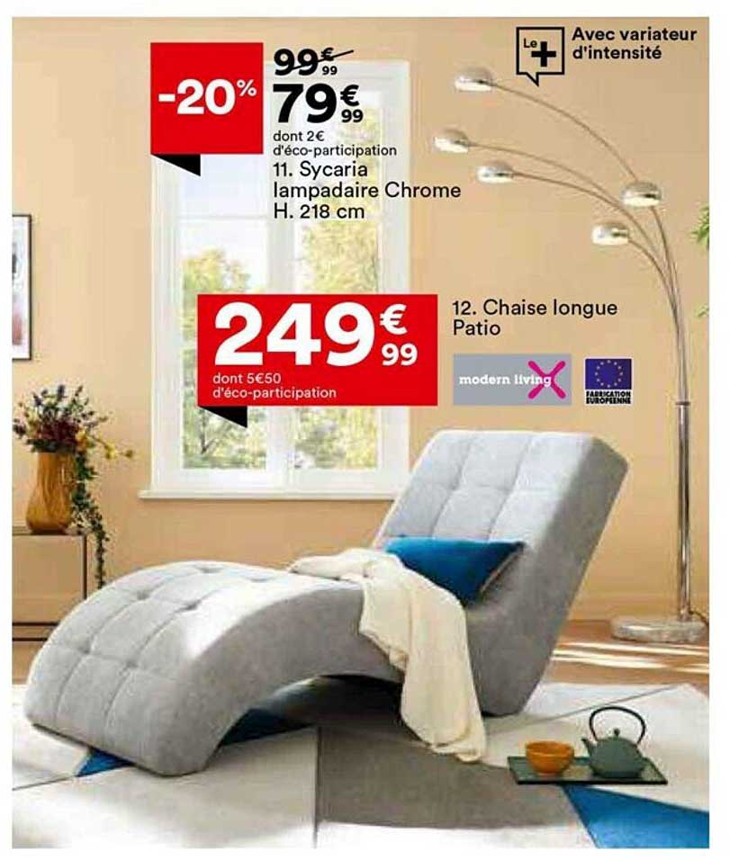 sycaria lampadaire chrome h. 218 cm, chaise longue patio modern living