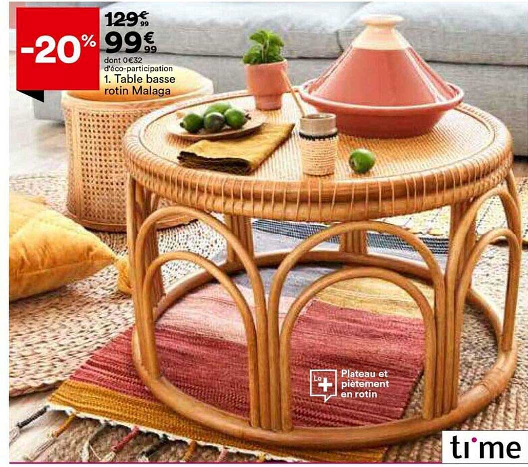 table basse rotin malaga time