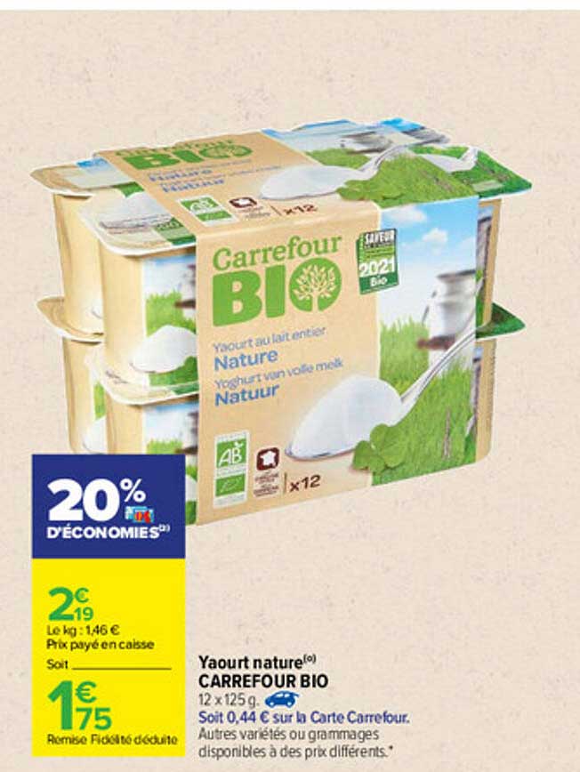Yaourt Nature Carrefour Bio
