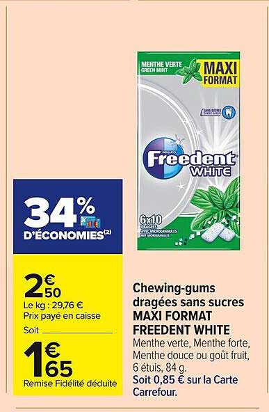 chewing-gums dragées sans sucres maxi format freedent white