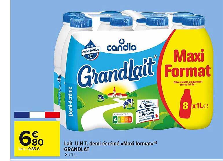 lait u.h.t. demi-écrémé «maxi format» grandlait