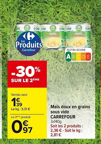 maïs doux en grains sous vide carrefour
