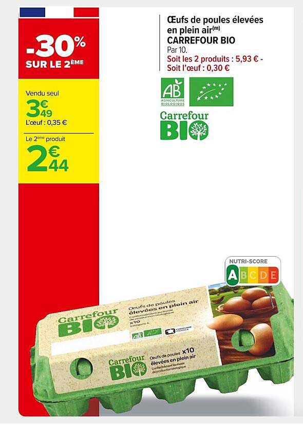 oeufs de poules élevées en plein air carrefour bio