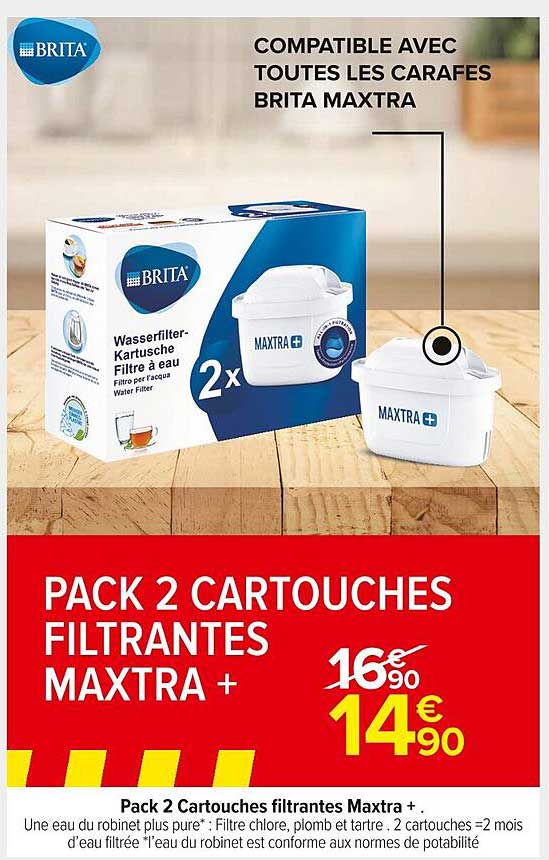 pack 2 cartouches filtrantes maxtra + brita