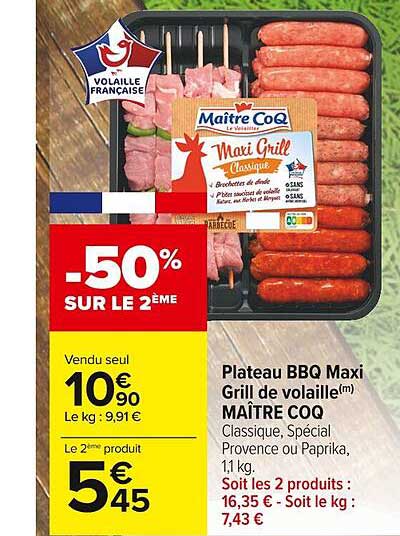 plateau bbq maxi grill de volaille maître coq