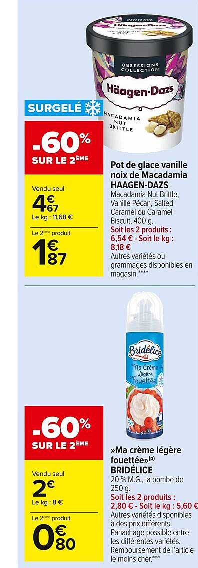 pot de glace vanille noix de macadamia häagen-dazs, «ma crème légère fouettées» bridélice