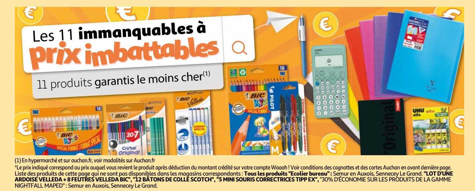 "lot d'une ardoise velleda + 8 feutres velleda bic", "12 bâtons de colle scotch", "5 mini souris correctrices tipp ex"