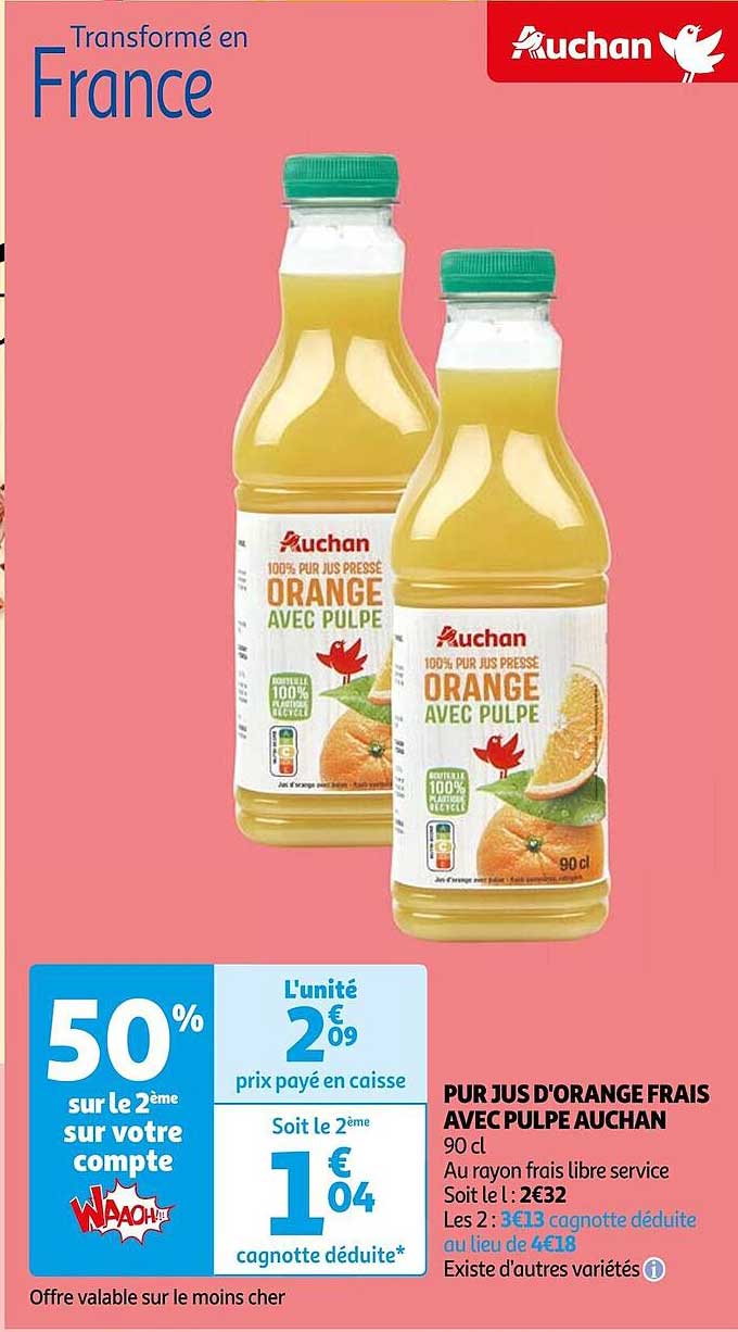 Pur Jus D'orange Frais Avec Pulpe Auchan