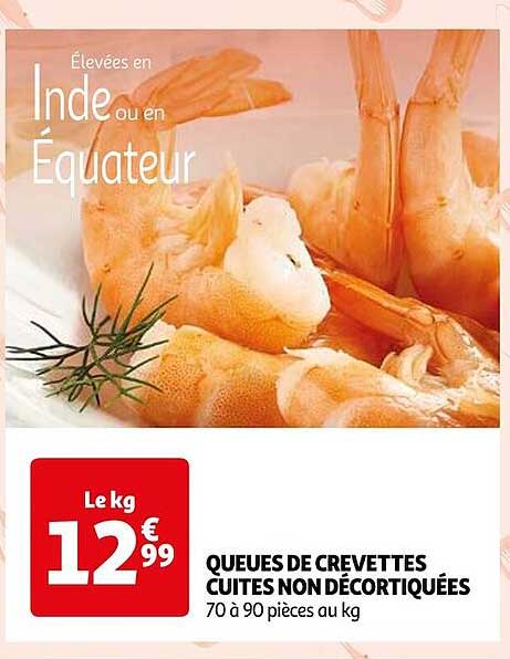 queues de crevettes cuites non décortiquées