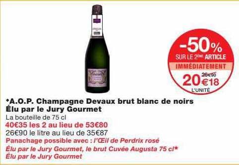 a.o.p. champagne devaux brut blanc de noirs élu par le jury gourmet