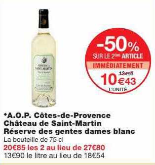 a.o.p. côtes-de-provence château de saint-martin réserve des gentes dames blanc