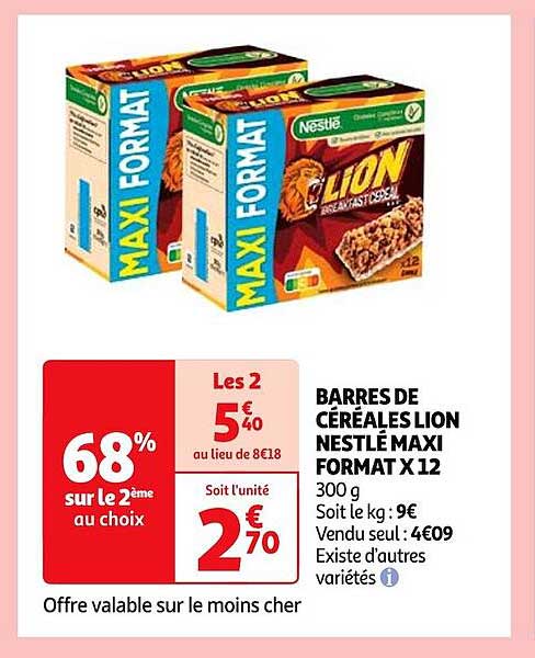 barres de céréales lion nestlé maxi format x 12