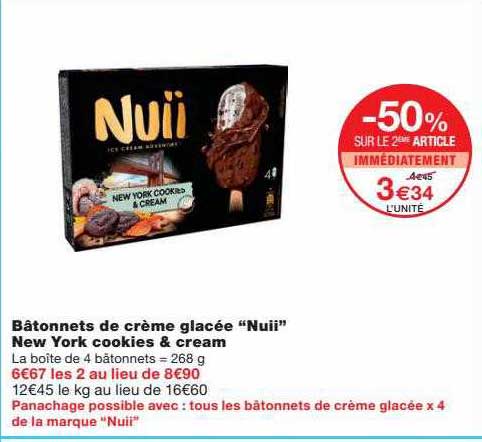 bâtonnets de crème glacée "nuii" new york cookies & cream