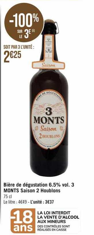 bière de dégustation 6.5% vol. 3 monts saison 2 houblons