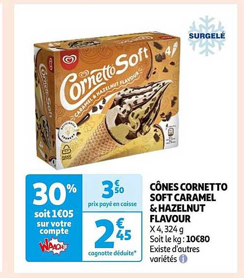 cônes cornetto soft caramel & hazelnut flavour