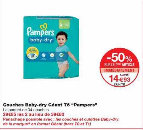couches baby-dry géant t6 "pampers"