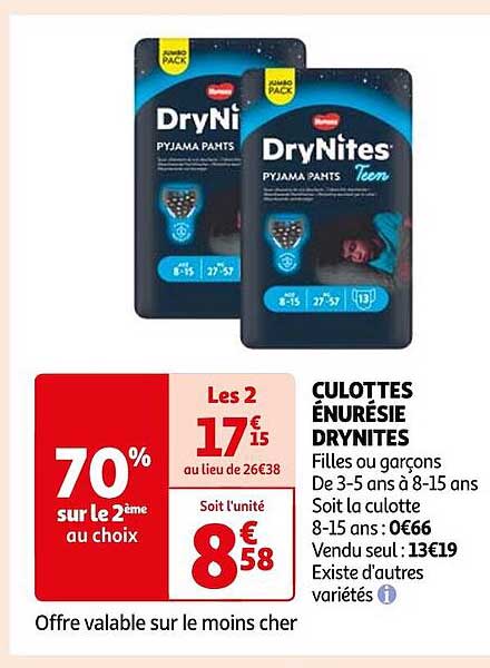 culottes énurésie dry nites