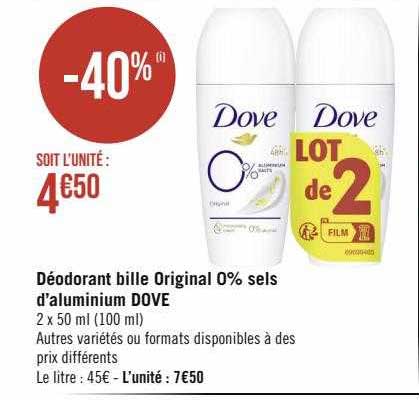 déodorant bille original 0% sels d'aluminium dove