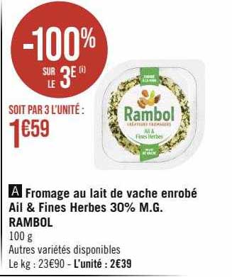 fromage au lait de vache enrobé ail & fines herbes 30% m.g. rambol